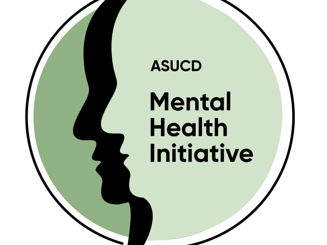 MHI logo (silhouette of face in black, centered in a green circle, with text "ASUCD Mental Health Initiative")