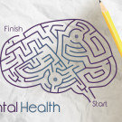 Brain as a maze puzzle with text "Mental Health".